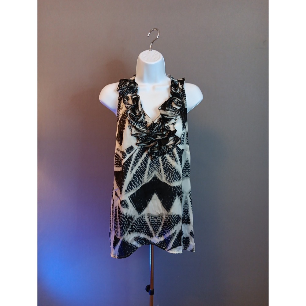 Sunny Taylor Top Blouse Crinkle Ruffled Sleeveless Pattern Print Size Medium